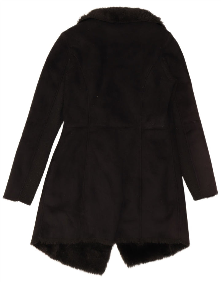 IKKS Womens Sherpa Overcoat UK 12 Medium Black Modal