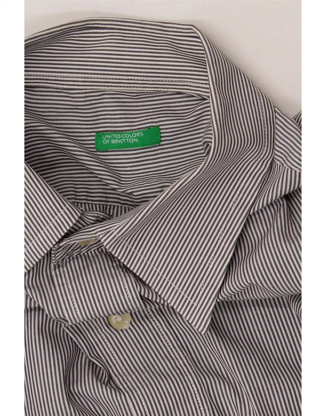 BENETTON Mens Shirt Medium Grey Pinstripe Vintage Benetton and Second-Hand Benetton from Messina Hembry 