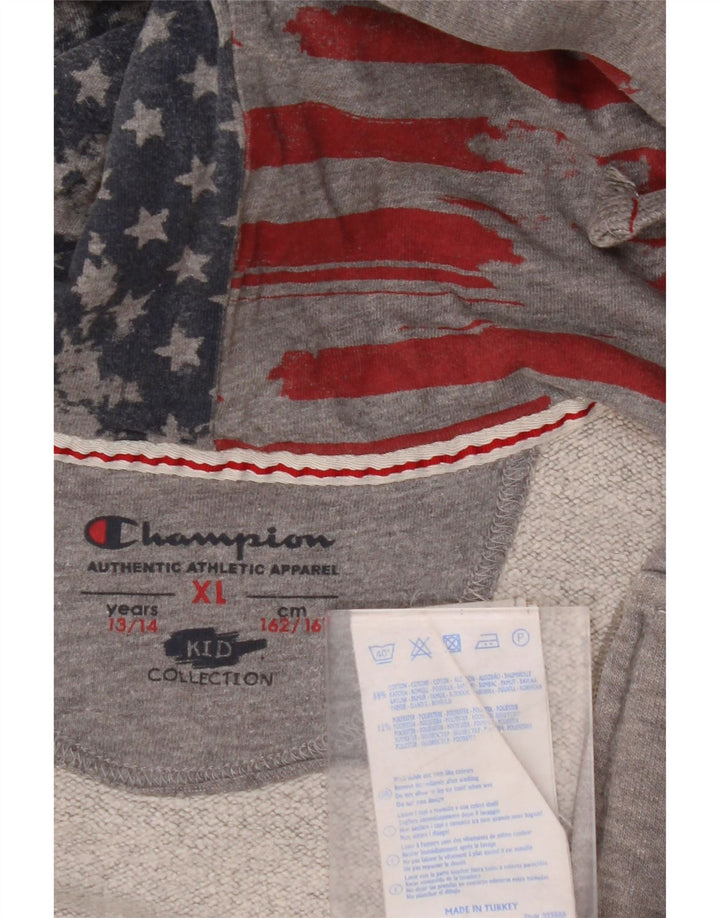 CHAMPION Piger grafisk hættetrøje med lynlås 13-14 år XL Grå bomuld