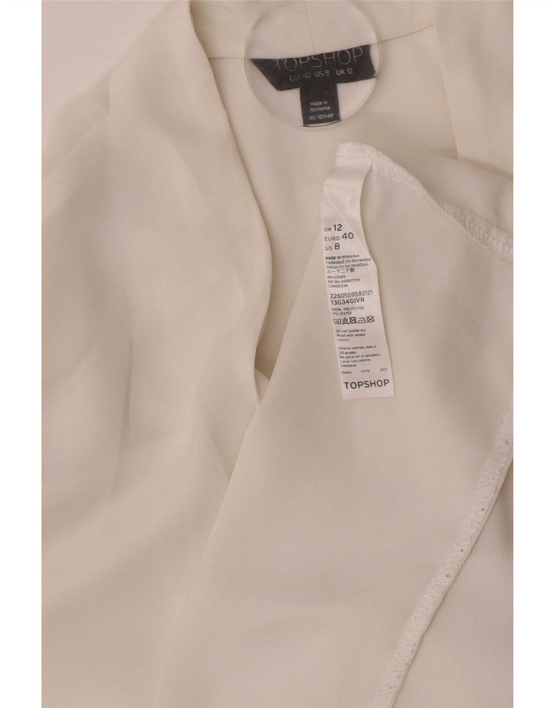 Topshop Dame Langærmet Bluse Top UK 12 Medium White Polyester