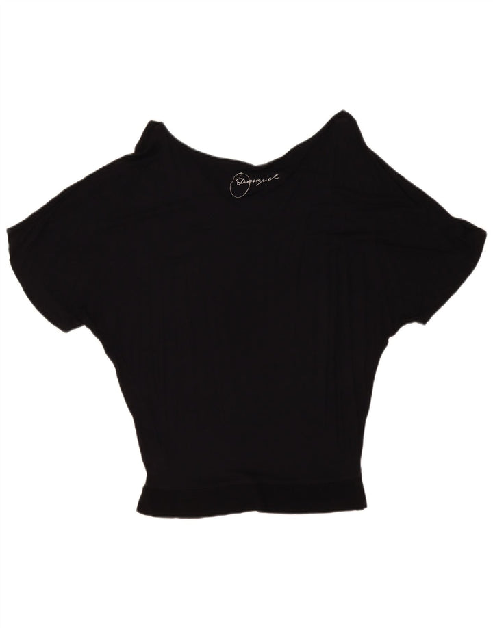 Desigual Dame Grafisk Batwing Bluse Top UK 10 Small Black Geometric