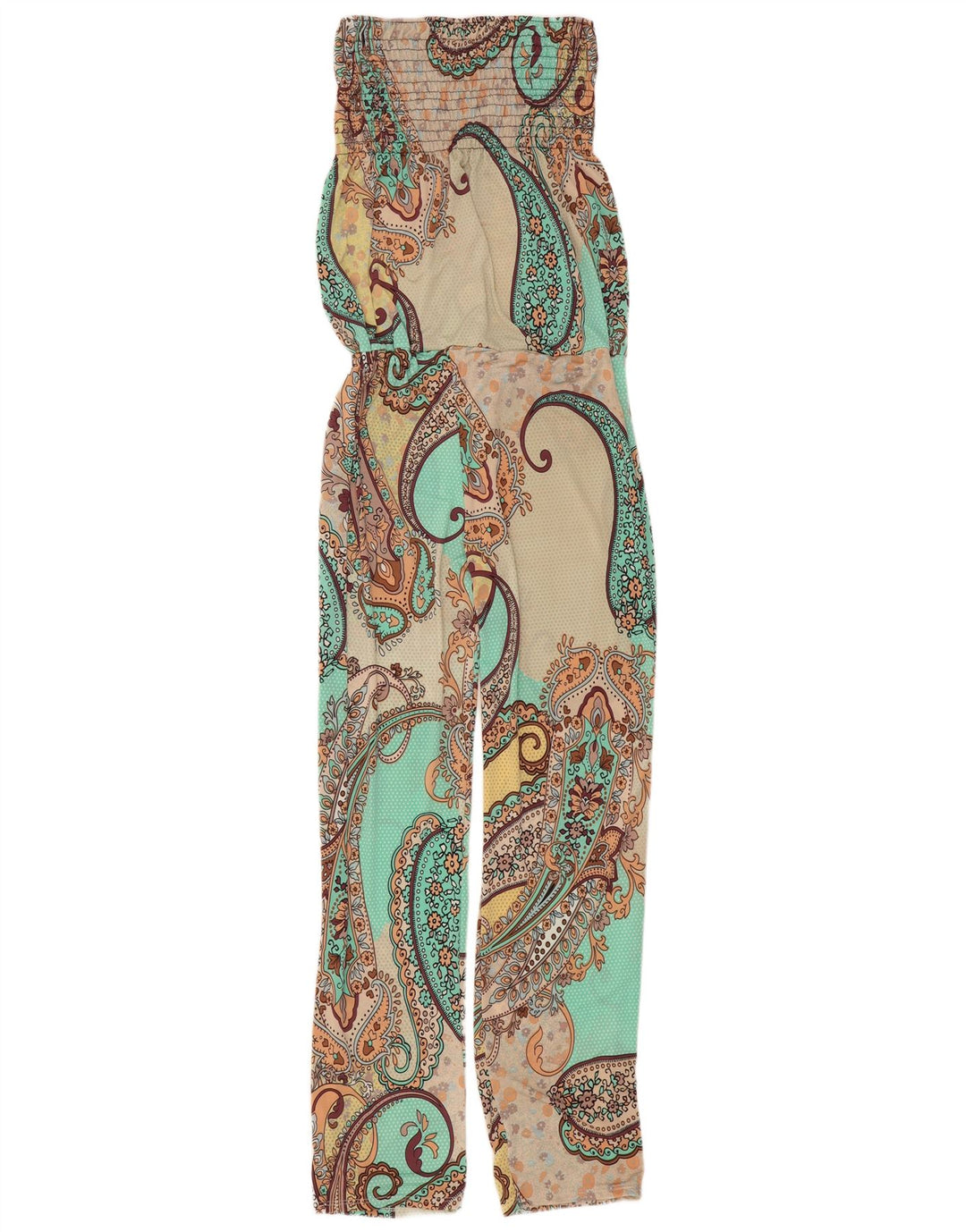Vintage Dame Stropløs Jumpsuit UK 10 Small Green Paisley