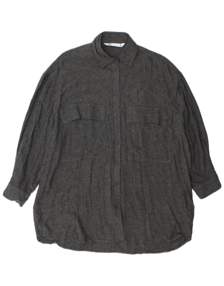 Zara Kvinders Oversized Skjortekjole UK 10 Small Grey Viscose