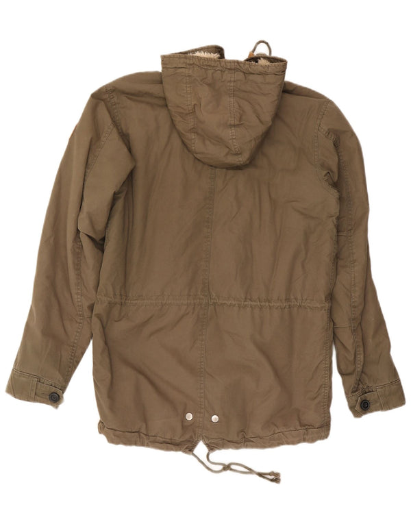 Quiksilver Herre Hooded Parka Jacket UK 36 Small Khaki Cotton