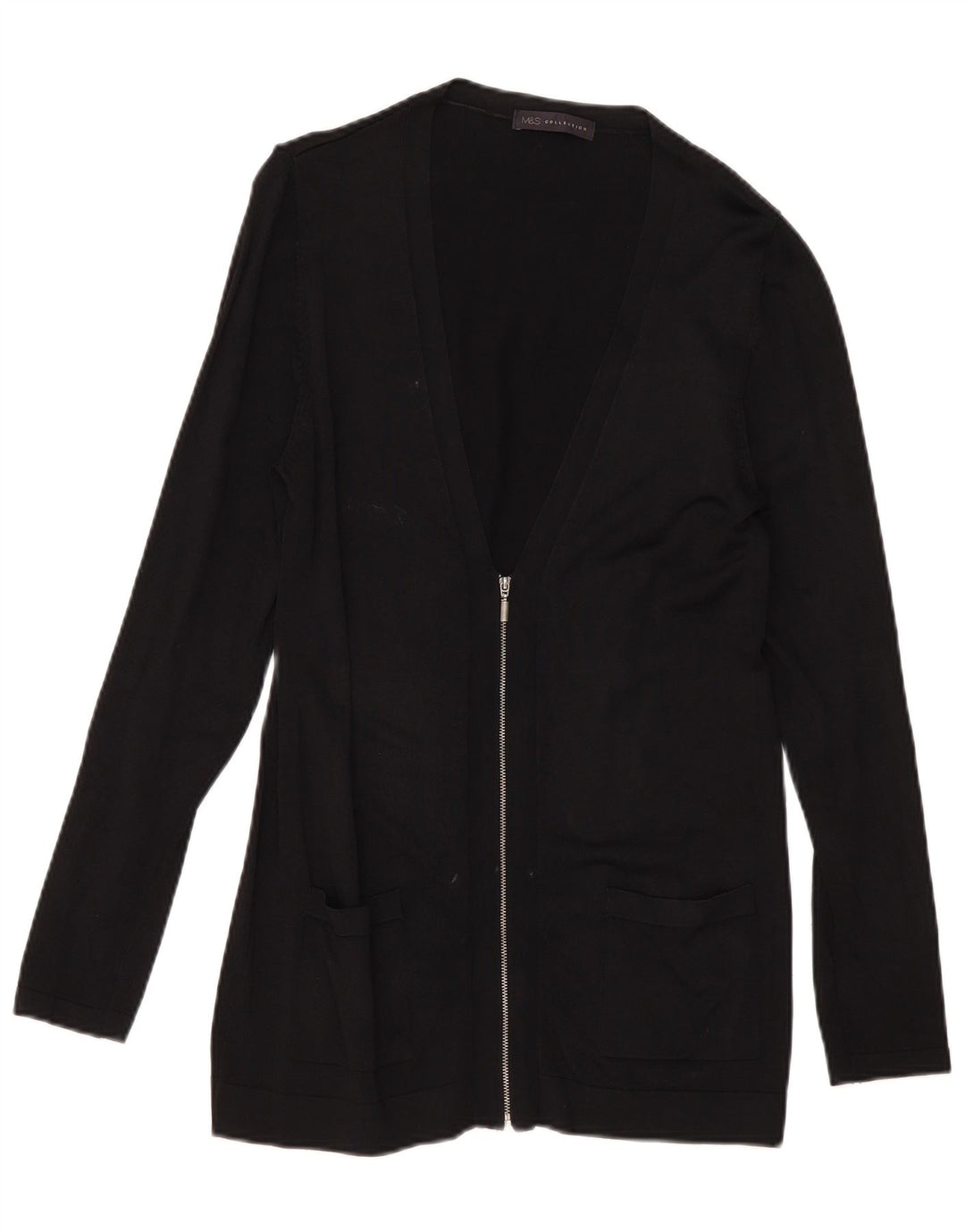 Marks & Spencer Dame Cardigan Sweater med fuld lynlås UK 12 Medium Black Viscose
