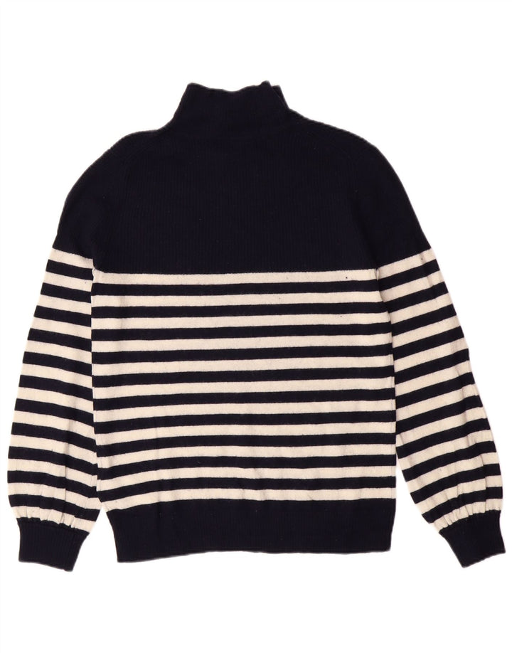 WHISTLES Dame Turtle Neck Jumper Sweater UK 10 Small Navy Blue Stribet