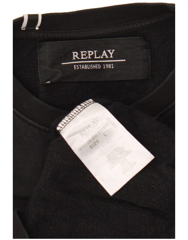 Replay Dame Sweatshirt Jumper UK 16 Stor Sort Bomuld