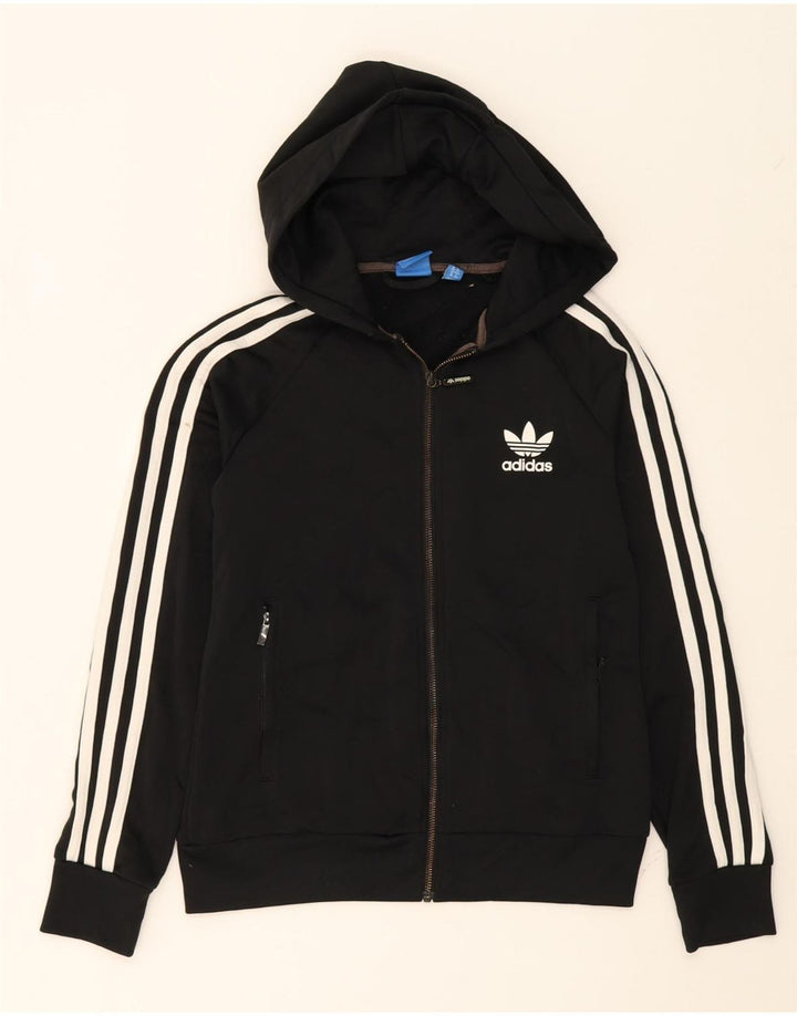 ADIDAS Womens Hoodie Jumper UK 12 Medium Black Polyester Vintage Adidas and Second-Hand Adidas from Messina Hembry 