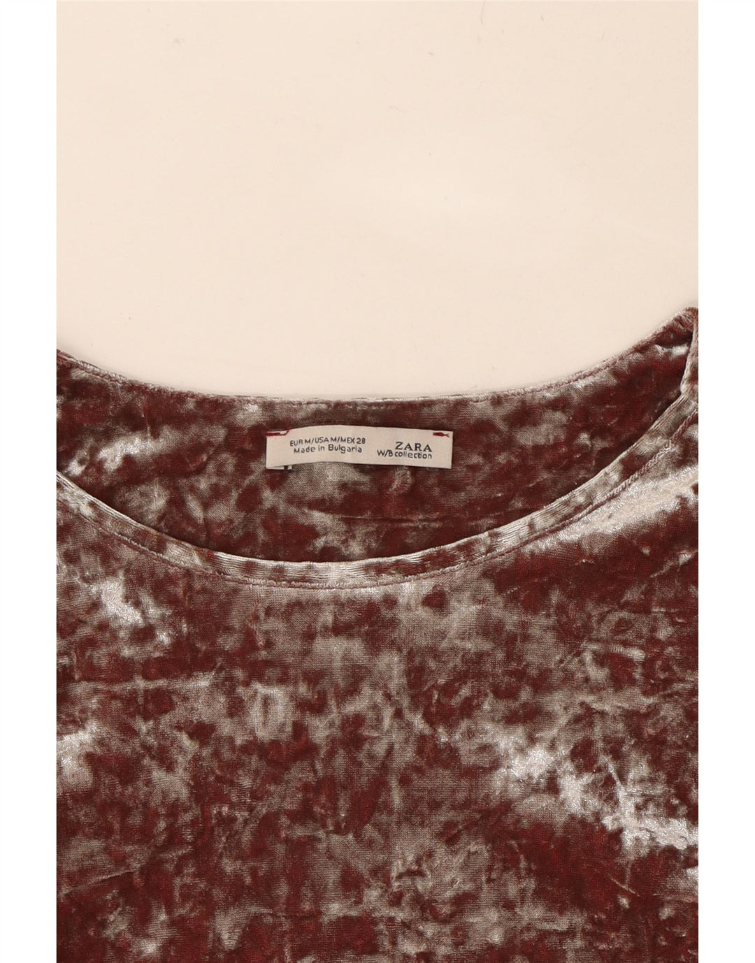 ZARA Womens Velour Crop Top Long Sleeve UK 12 Medium Brown Tie Dye Vintage Zara and Second-Hand Zara from Messina Hembry 