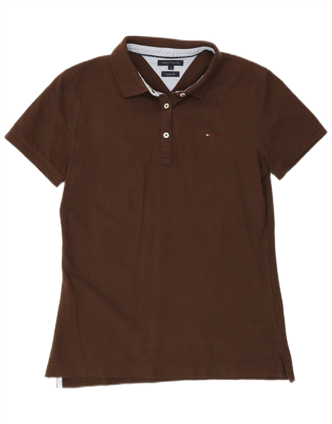 TOMMY HILFIGER Dame poloskjorte i klassisk pasform UK 12 Medium brun bomuld