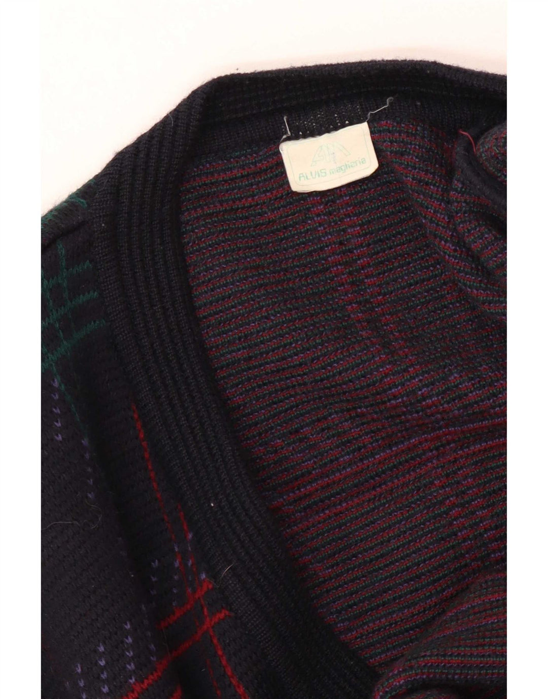 Vintage herre cardigan sweater stor marineblå ternet