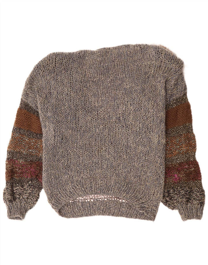 VINTAGE Dame Boat Neck sweater EU 40/42 Medium Grey Colourblock