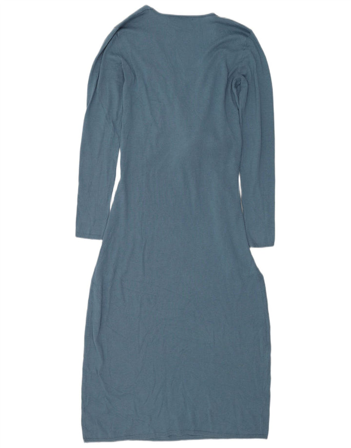 Zara Womens Front Tie Langærmet Jumper Dress UK 10 Small Blue Polyester