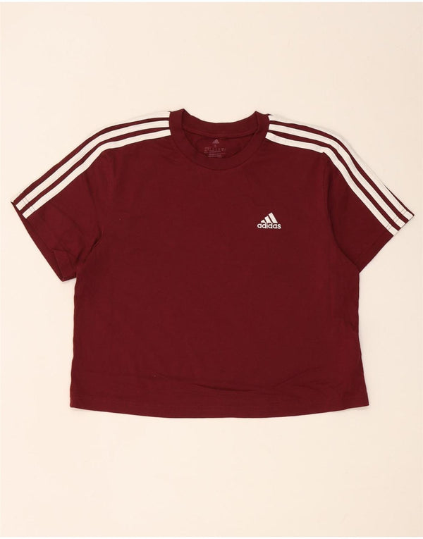 Adidas Womens Crop Oversized T-Shirt Top UK 8/10 Small Bourgogne Bomuld