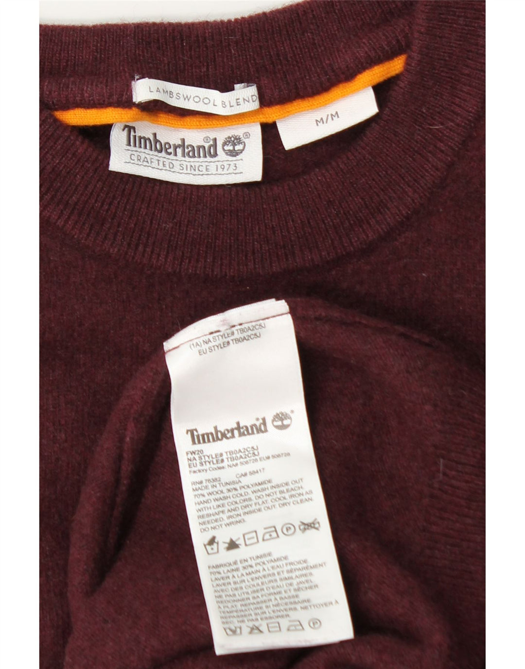 TIMBERLAND Womens Crew Neck Jumper Sweater UK 14 Medium Burgundy Wool Vintage Timberland and Second-Hand Timberland from Messina Hembry 