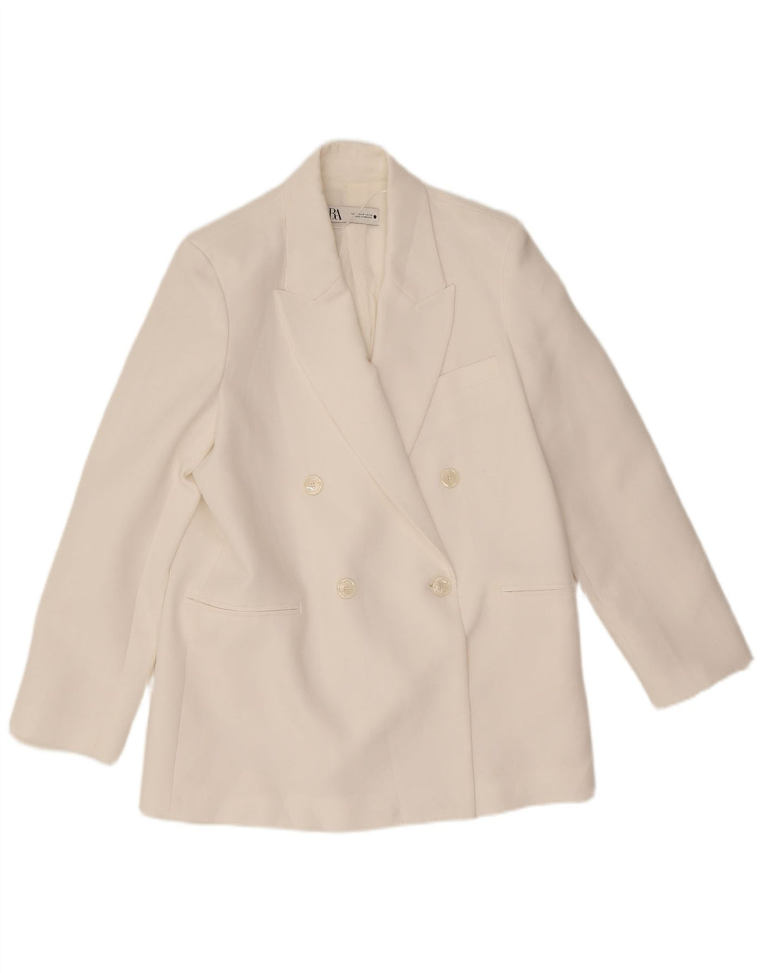 Zara Dame Dobbeltradet Blazer Jacket UK 14 Medium White Polyester