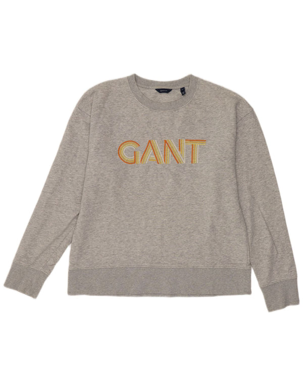 Gant Womens Graphic Sweatshirt Jumper UK 14 Medium Grey Cotton