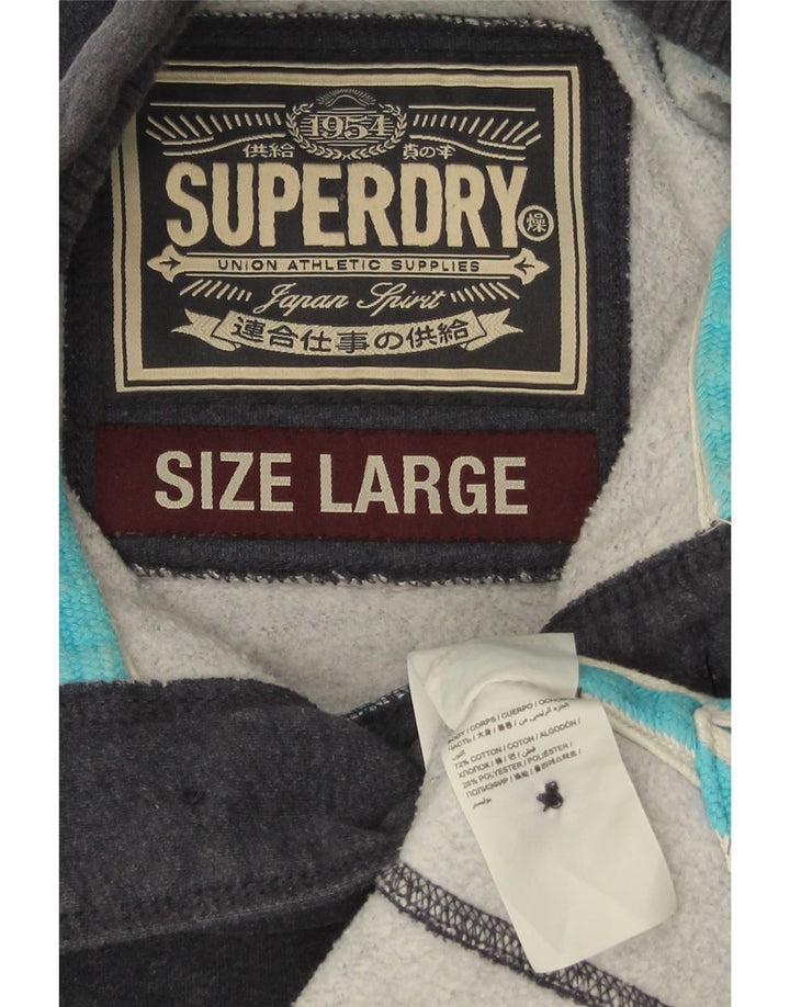 Superdry Herre Button Neck Sweatshirt Jumper Large Navy Blue Bomuld