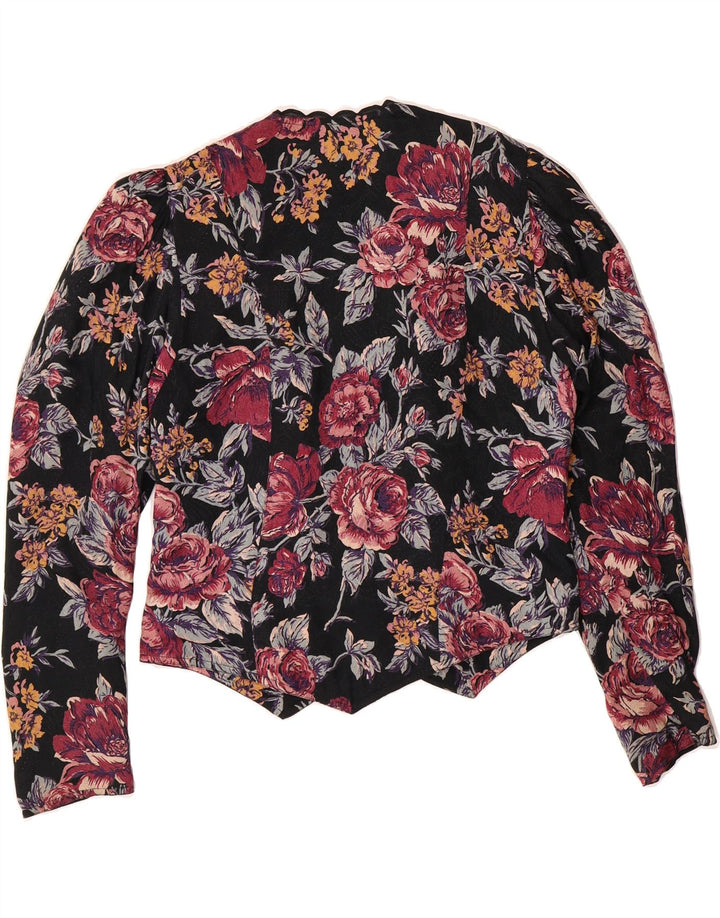 VINTAGE Womens 4 Button Blazer Jacket IT 40 Small Black Floral Vintage Vintage and Second-Hand Vintage from Messina Hembry 