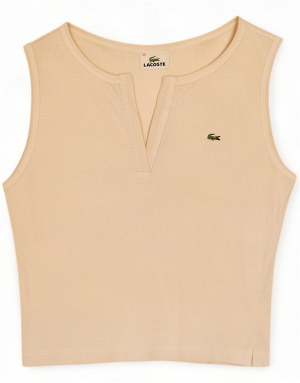 Lacoste Dame Crop Vest Top Størrelse 38 Medium Off White Bomuld