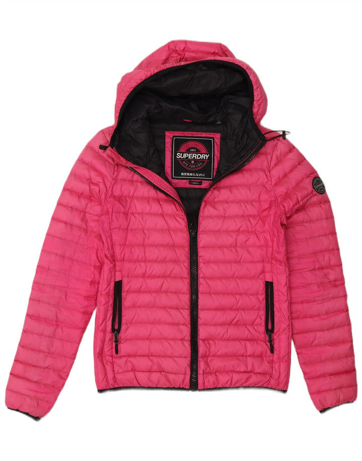 Superdry Polstret hættejakke til kvinder UK 10 Small Pink Nylon