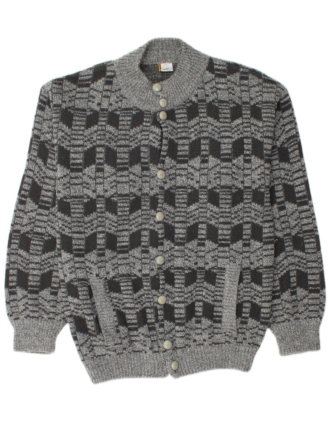 Vintage herre cardigan sweater mellemgrå geometrisk akryl