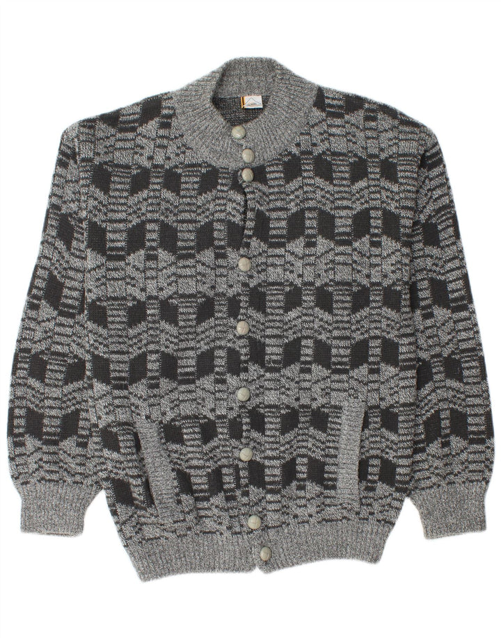 Vintage herre cardigan sweater mellemgrå geometrisk akryl