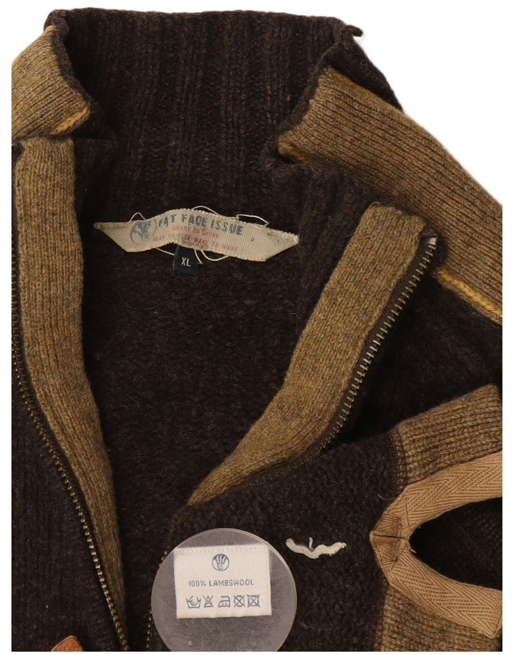 Fat Face Herre Zip Neck Jumper Sweater XL Brun Colourblock Uld