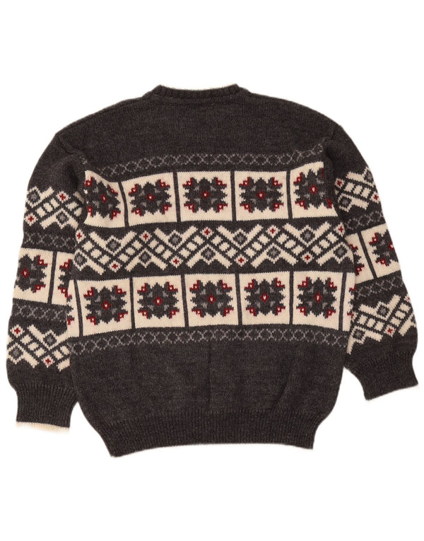 Sevres Mens Crew Neck Jumper Sweater IT 48 Medium Grey Geometric