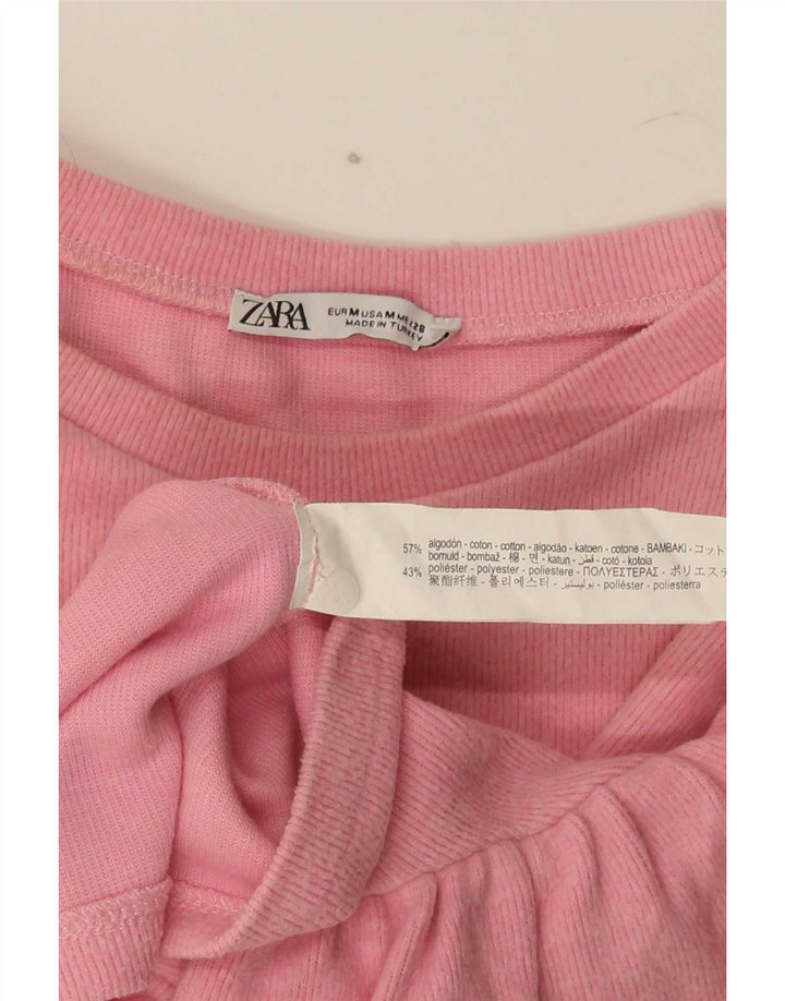 Zara Womens Crop Bluse Top UK 12 Medium Pink Bomuld