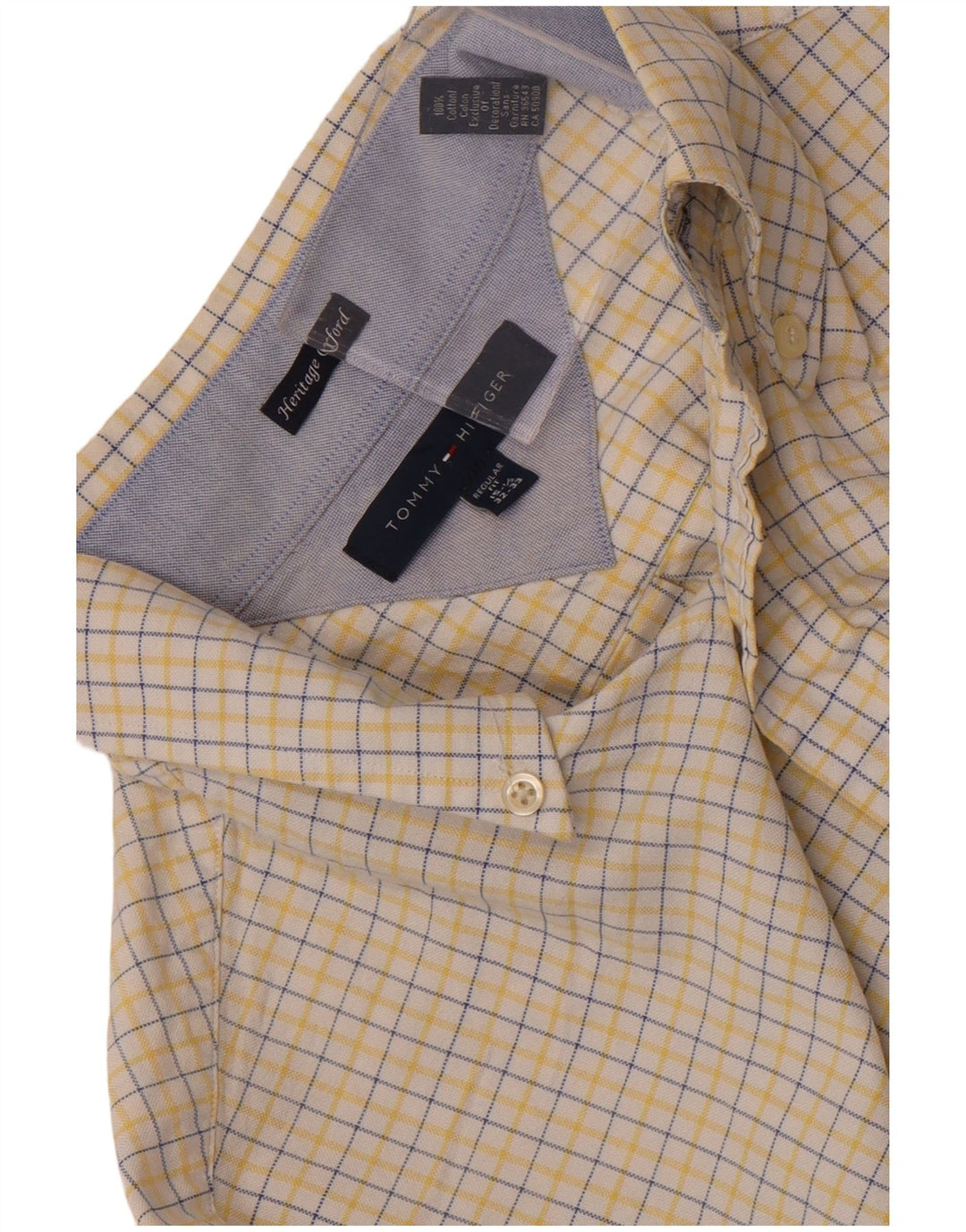 Tommy Hilfiger Herre Regular Fit Skjorte Størrelse 15 1/2 Medium Yellow Check