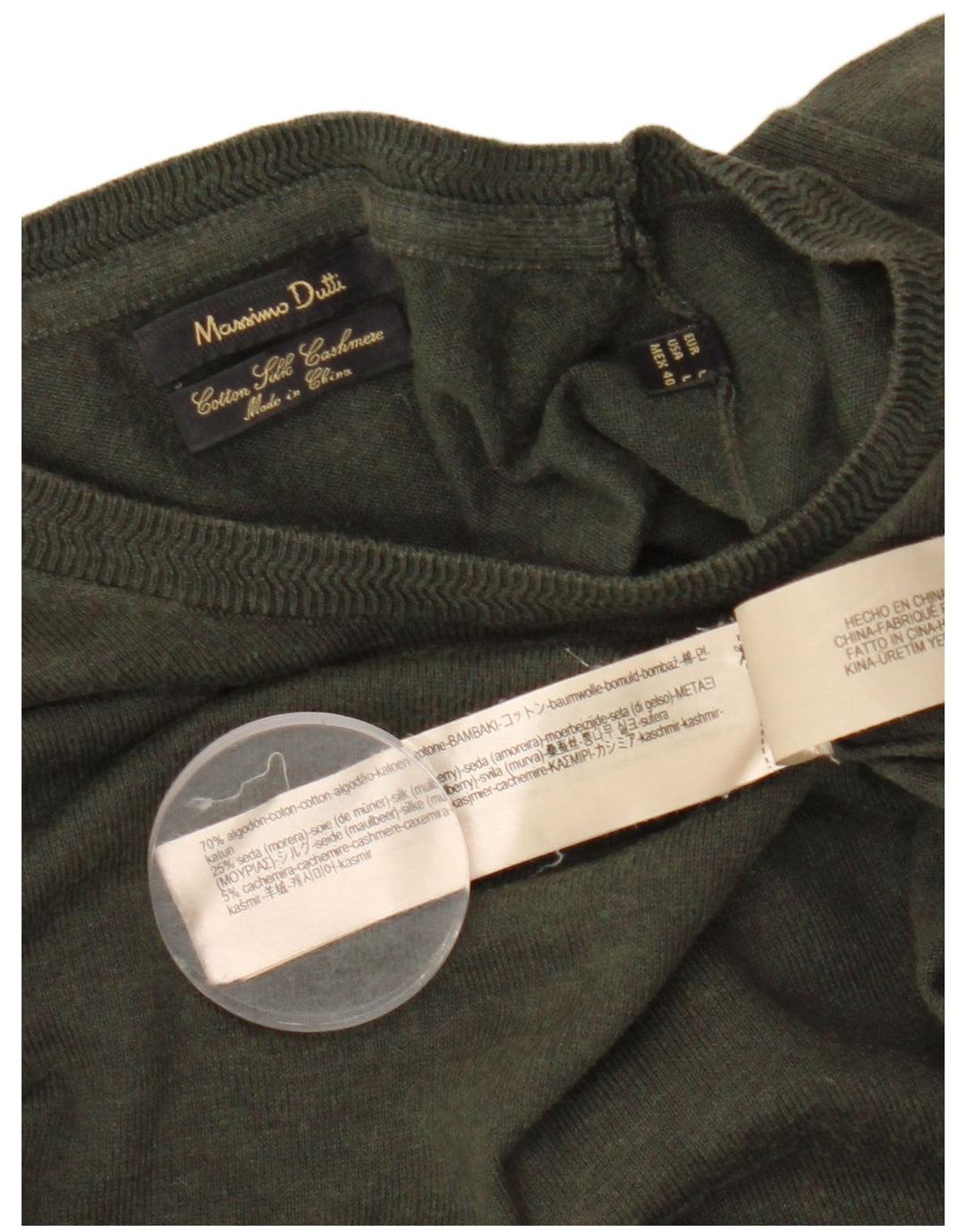 MASSIMO DUTTI Herre Crew Neck trøje Sweater Stor Khaki Bomuld