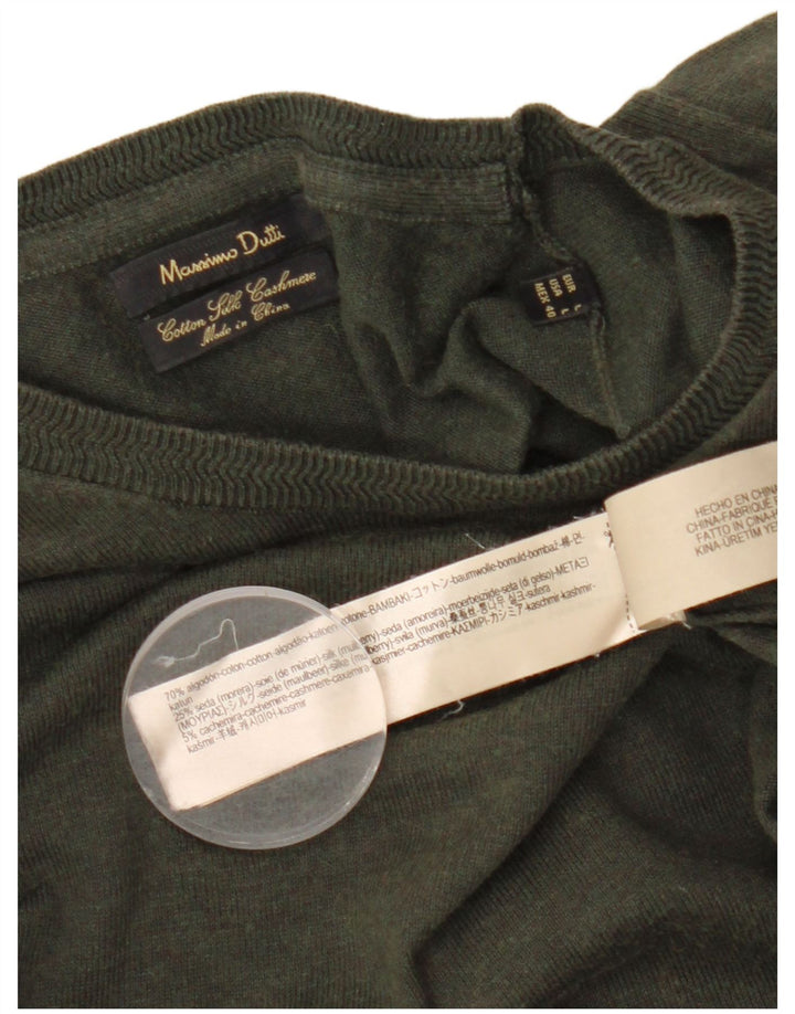 MASSIMO DUTTI Herre Crew Neck trøje Sweater Stor Khaki Bomuld