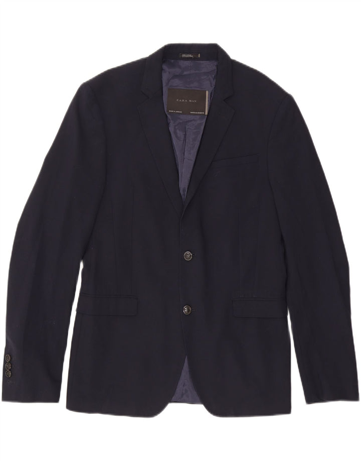 Zara Herre 2-knaps blazerjakke EU 50 Medium Navyblå Polyester