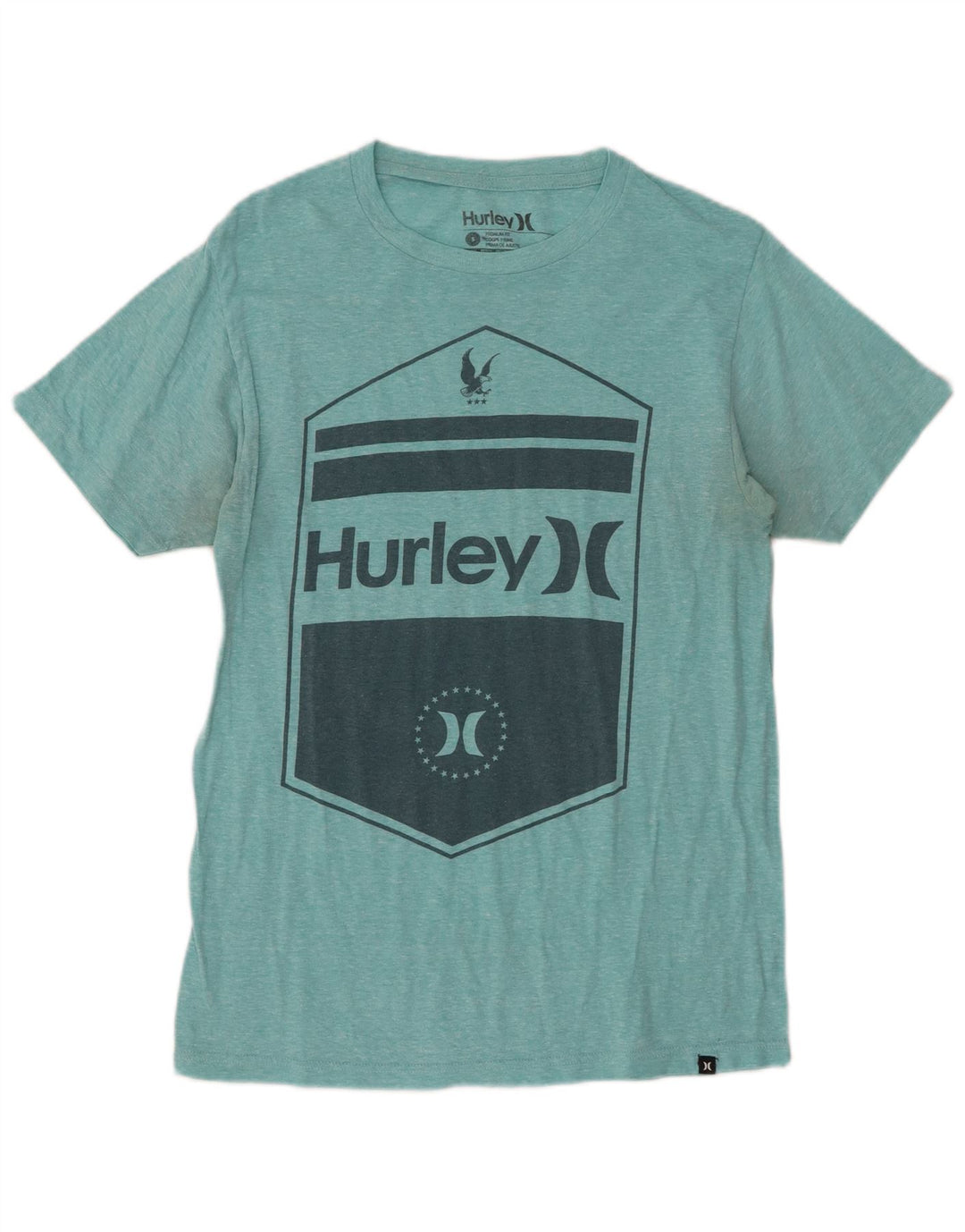 HURLEY Herre Premium Fit grafisk T-shirt top lille turkis flækket bomuld