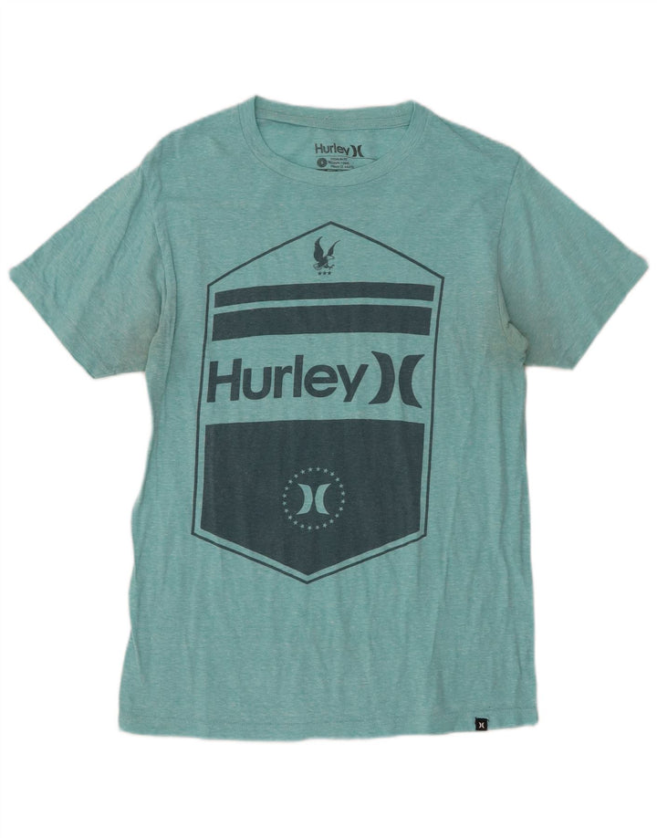 HURLEY Herre Premium Fit grafisk T-shirt top lille turkis flækket bomuld