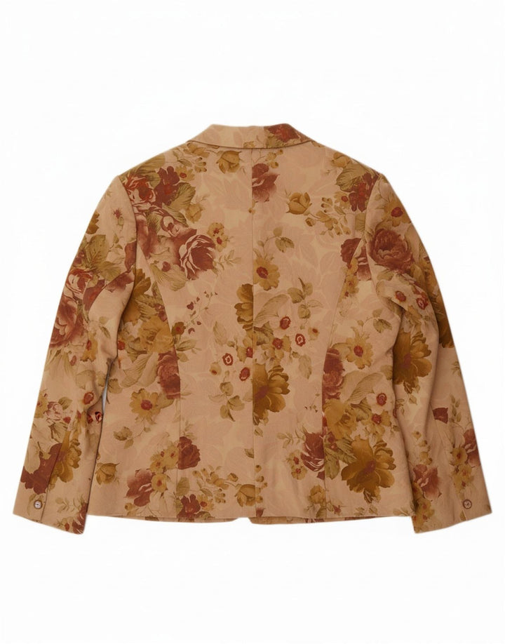 ELLE Dame 2 Button Blazer Jacket UK 20 2XL Beige Floral Bomuld