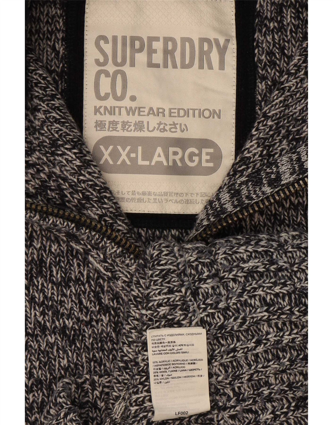Superdry Sweater med lynlås til mænd 2XL Grå Flecked Acryl
