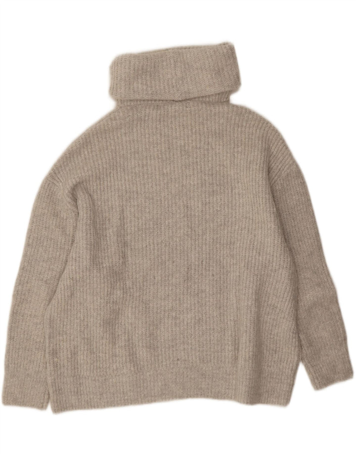 Zara Dame Oversized Roll Neck Jumper Sweater UK 10 Small Grå Akryl