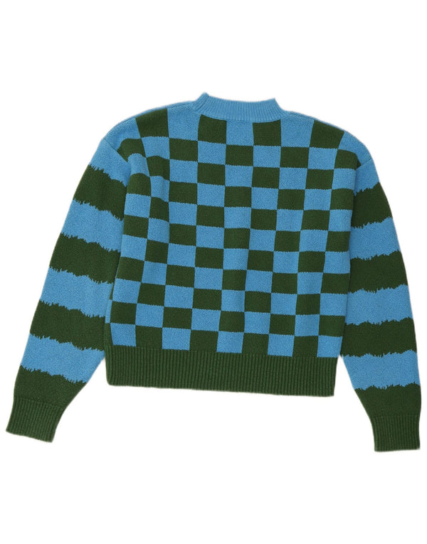 ZARA Womens Crop Jumper Sweater UK 10 Small Blue Colourblock