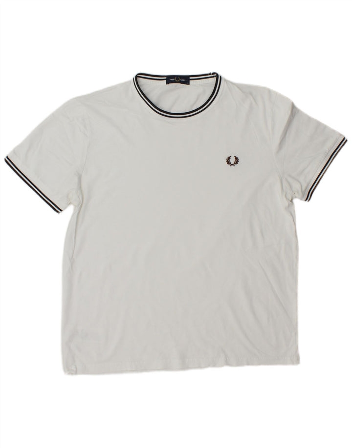 Fred Perry Herre T-Shirt Top Stor Hvidstribet Cashmere