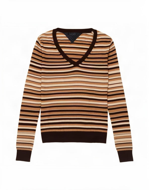 Tommy Hilfiger Dame V-hals sweater UK 14 Medium Beige Stribet
