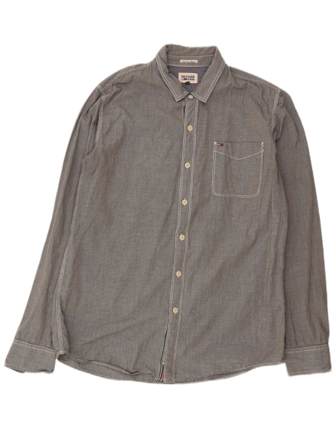 Tommy Hilfiger Herreskjorte XL Marineblå Houndstooth Bomuld