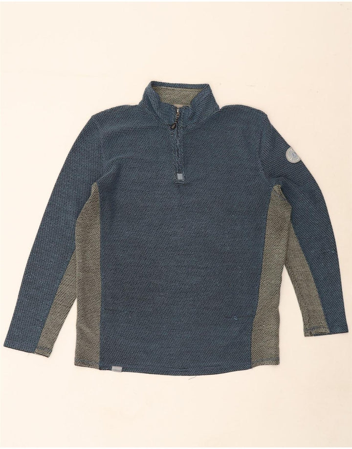 WEIRD FISH Mens Zip Neck Jumper Sweater Large Navy Blue Colourblock Vintage Weird Fish and Second-Hand Weird Fish from Messina Hembry 