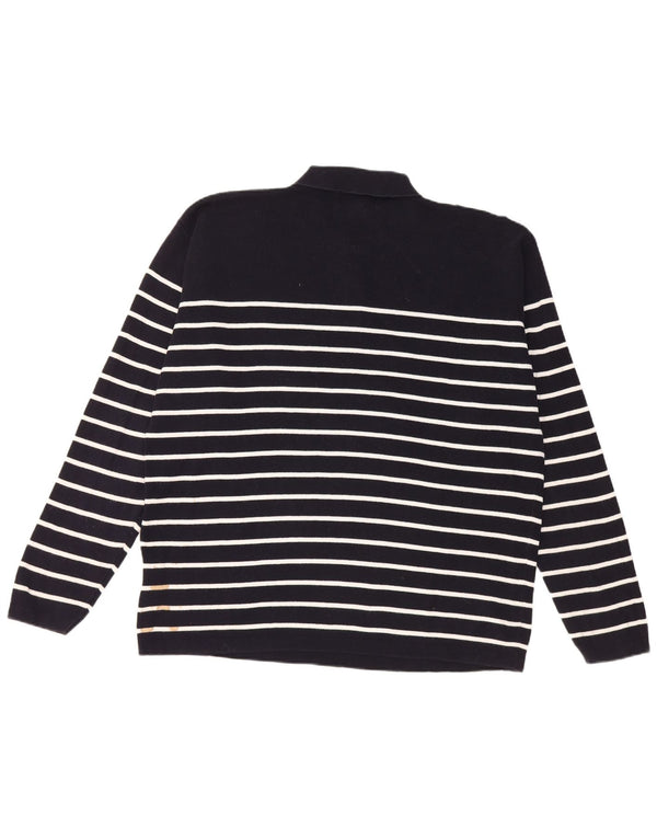 Vintage herre polo hals sweater XL marineblå stribet bomuld