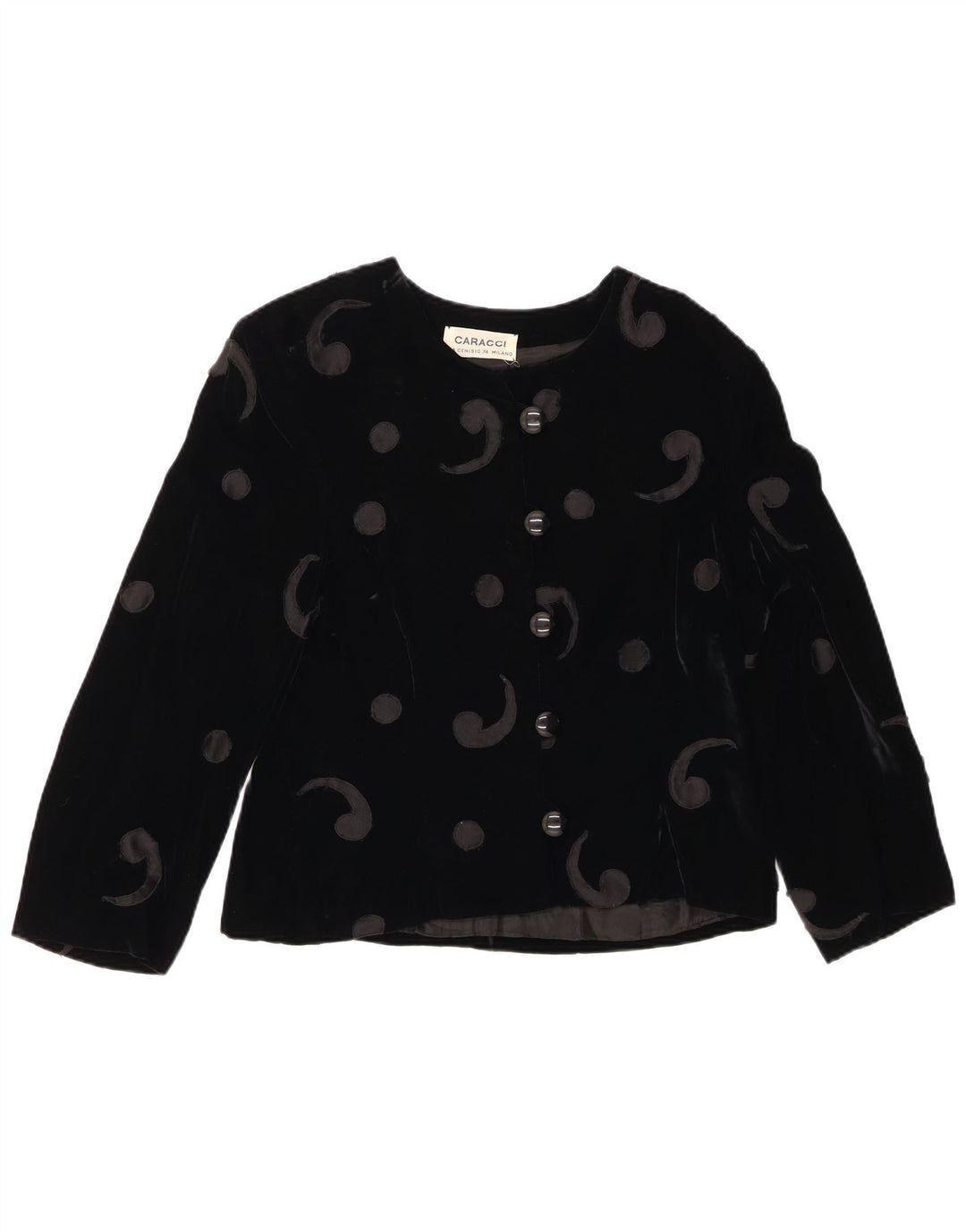 VINTAGE Dame 5 Button Velvet Blazer Jacket UK 12 Medium Black Paisley