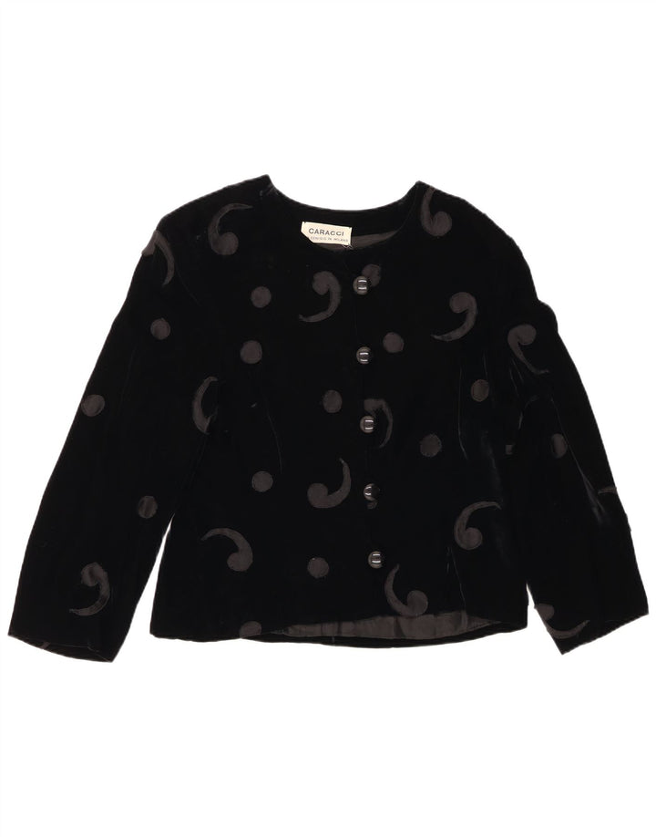 VINTAGE Dame 5 Button Velvet Blazer Jacket UK 12 Medium Black Paisley