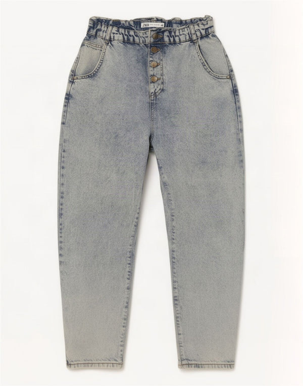 Zara Kvinder Højtaljet Crop Tapered Jeans EU 40 Medium W30 L25 Blå Bomuld
