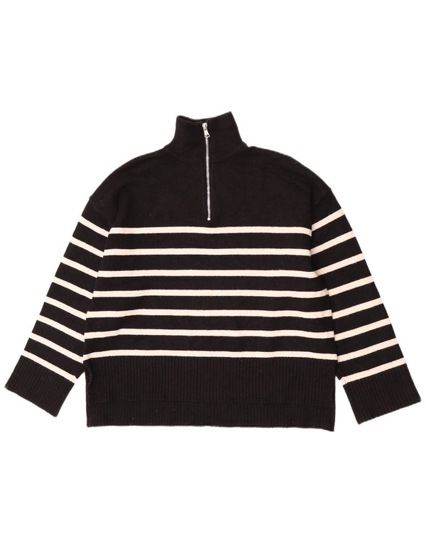 Zara Womens Oversized Zip Neck Jumper Sweater UK 10 Small Black Striped