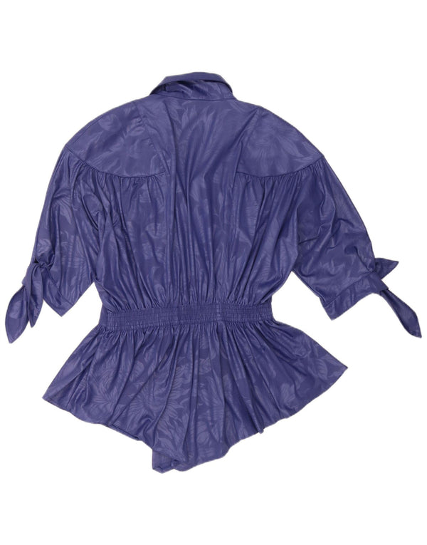 Vintage Womens Asymmetric Shirt Blouse EU 40 Medium Purple Floral Polyester